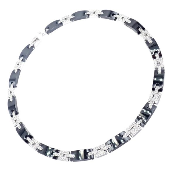 Authentic! Cartier Maillon Panthere 18K White Gold Diamond Ceramic Link Necklace - Picture 1 of 15